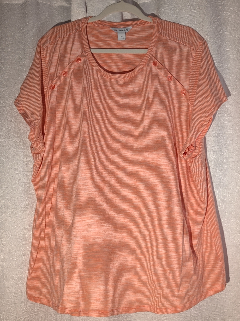 Liz Claiborne Light Orange Striped Short Sleeve Crewneck Top 3x